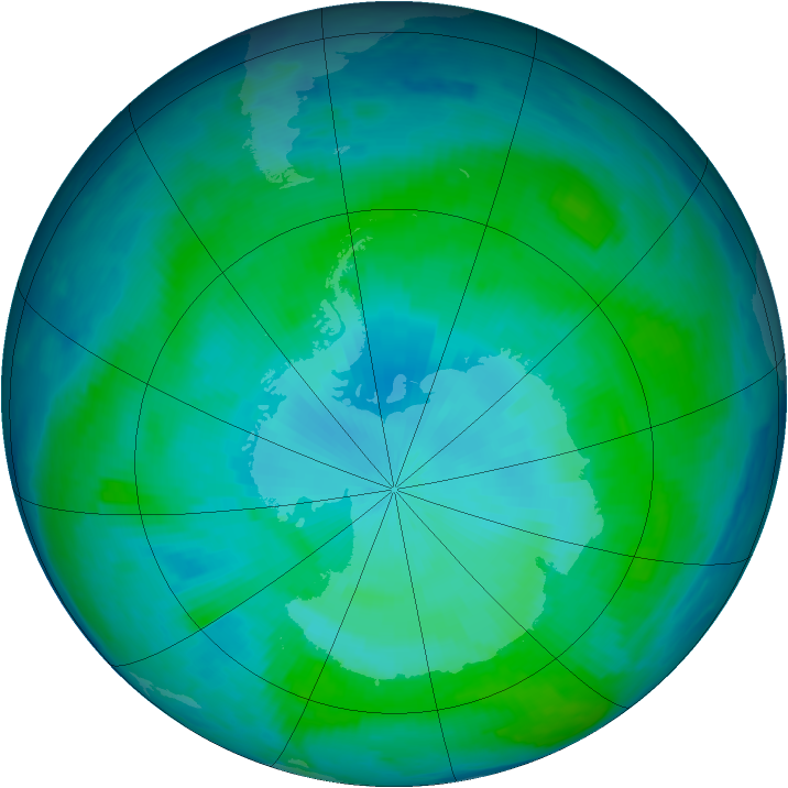 Antarctic ozone map for 28 January 1997
